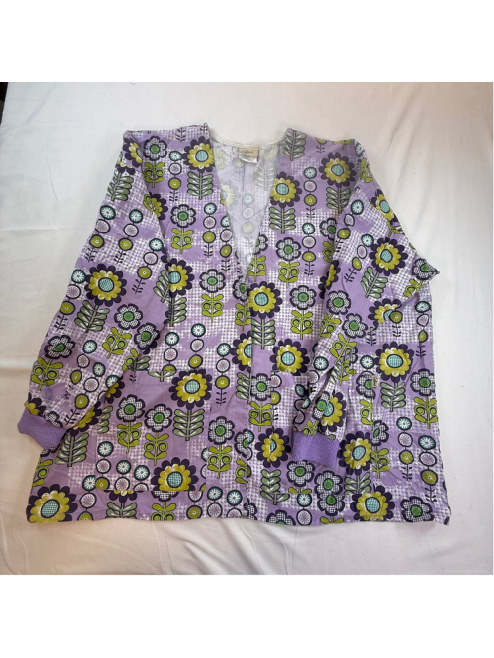 Tafford Floral Scrub Jacket 3X Purple Snap Front Nurse Medical Uniform Retro Dai